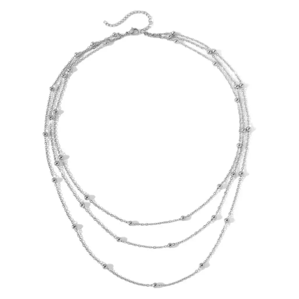 Stainless Steel Necklace New High-end Atmosphere Delicate Beads Multi-Layers Chain Bone Necklace For Women Jewelry Party Gifts