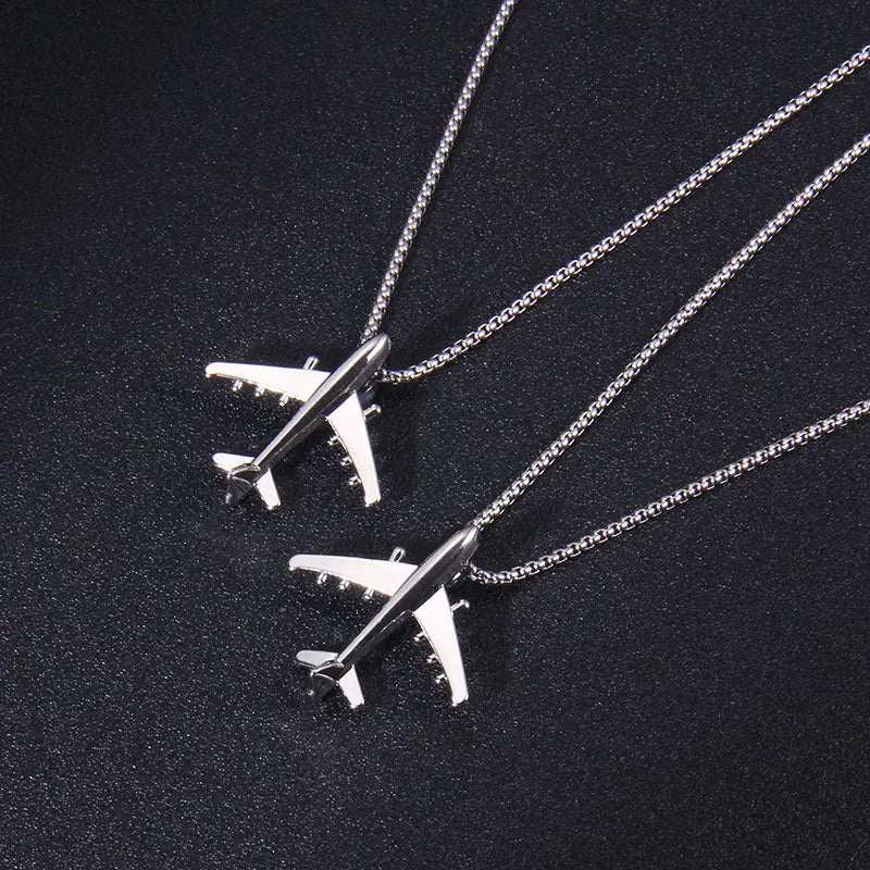 Classic niche design trendy men's and women's airplane necklace simple hip-hop nightclub dance cute airplane pendant gift