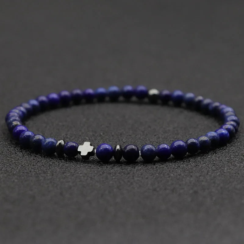 4mm Natural Stone Bracelet Men Hematite Cross Braclet Rice Bead Braslet Homme Boyfriend Gift Bracciale Uomo Joias Yoga Jewelry