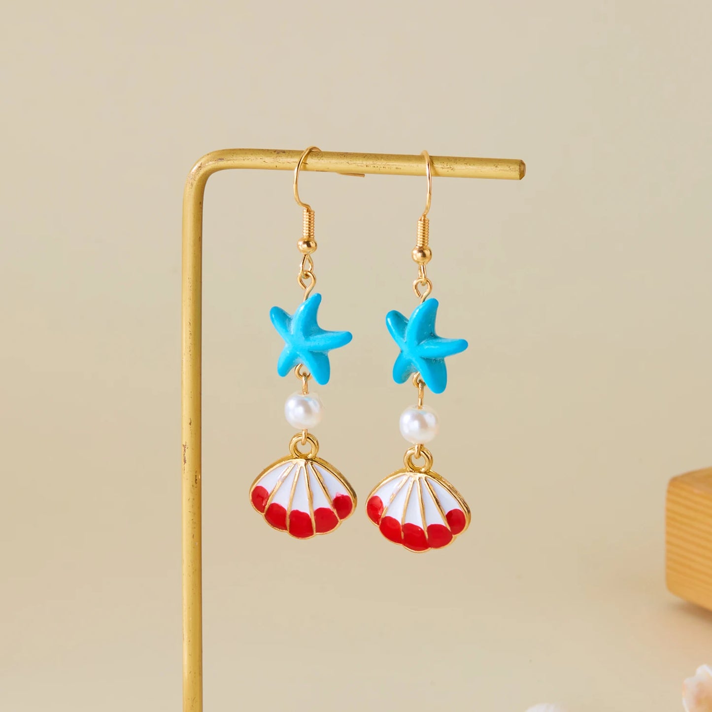 Fashion Ocean Style Shell Starfish Drop Earrings For Women Boho Retro Enamel Seashell Conch Dangle Earrings Beach Party Jewelry