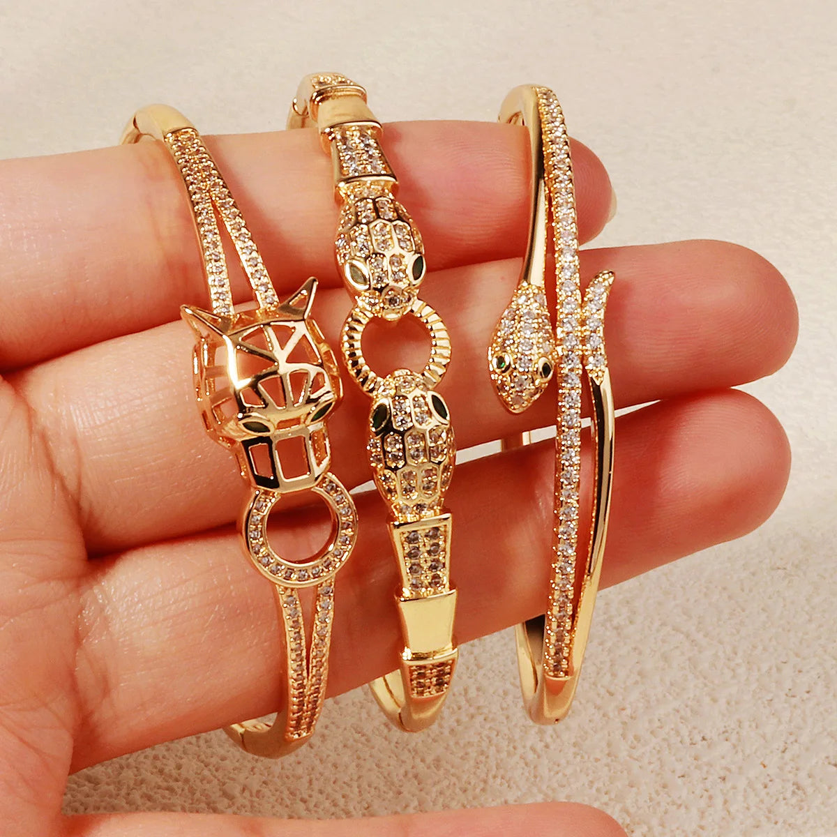 Trendy Stainless Steel Golden Snake Owl Zirconia Bracelet For Women Classic Animals Bangles Jewelry Accessories Summer As Gifts