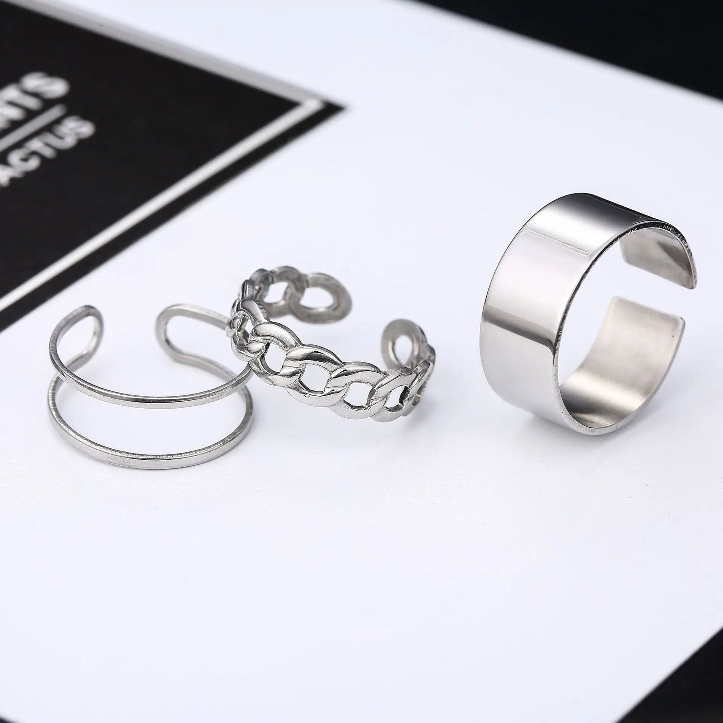 Hip Hop Rings For Women Man Punk Stainless Steel Adjustable Opening Personality Minimalist Finger Ring Party Fashion Jewelry