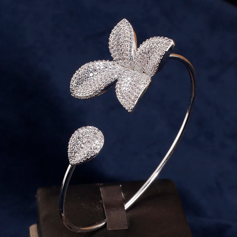 ZAKOL Classic Micro Paved Full Cubic Zirconia Leaves Cuff Bracelet Bangle for Women Luxury Dubai Bridal Jewelry 2025 New