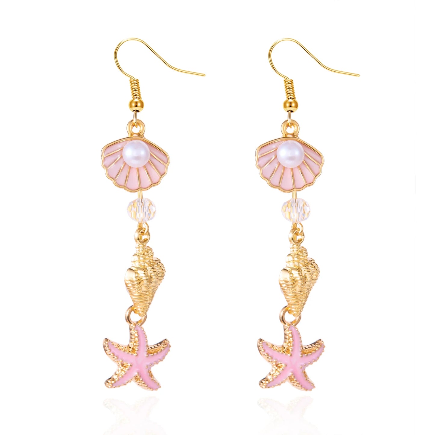 Fashion Ocean Style Shell Starfish Drop Earrings For Women Boho Retro Enamel Seashell Conch Dangle Earrings Beach Party Jewelry
