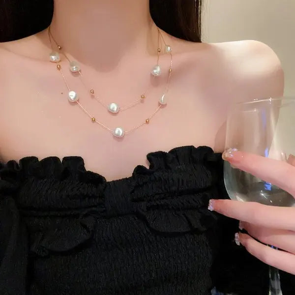 Minimalist Imitation Pearl Long Tassel Necklace For Women Ladies Elegant White Pearl Choker Clavicle Chain Wedding Party Jewelry