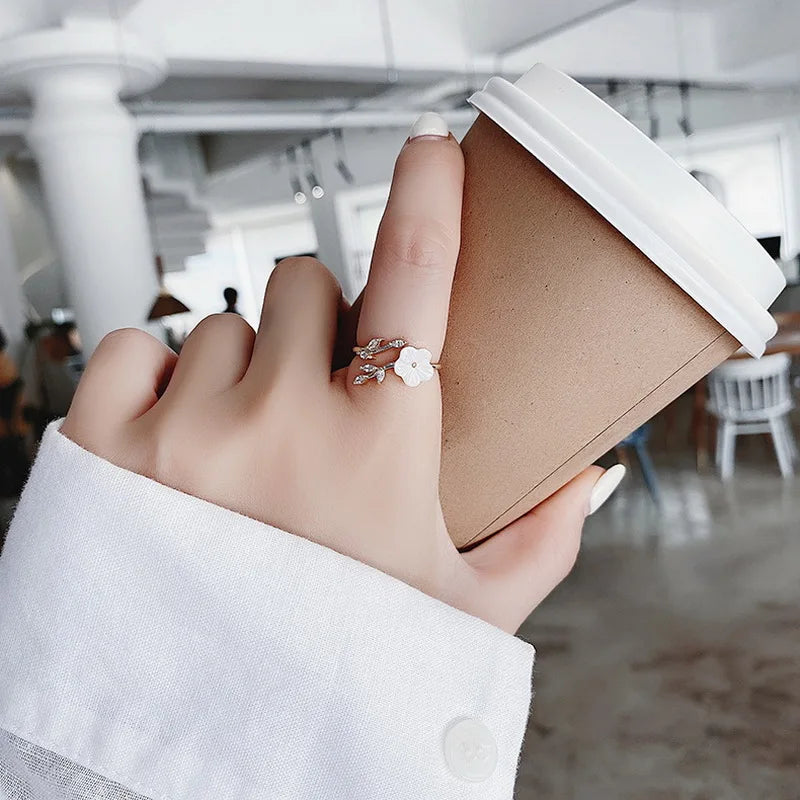 Korean CZ Sweet Crystal Zircon Heart Ring For Women Exquisite Shell Flower Opening Finger Rings Girls Princess Wedding Jewelry