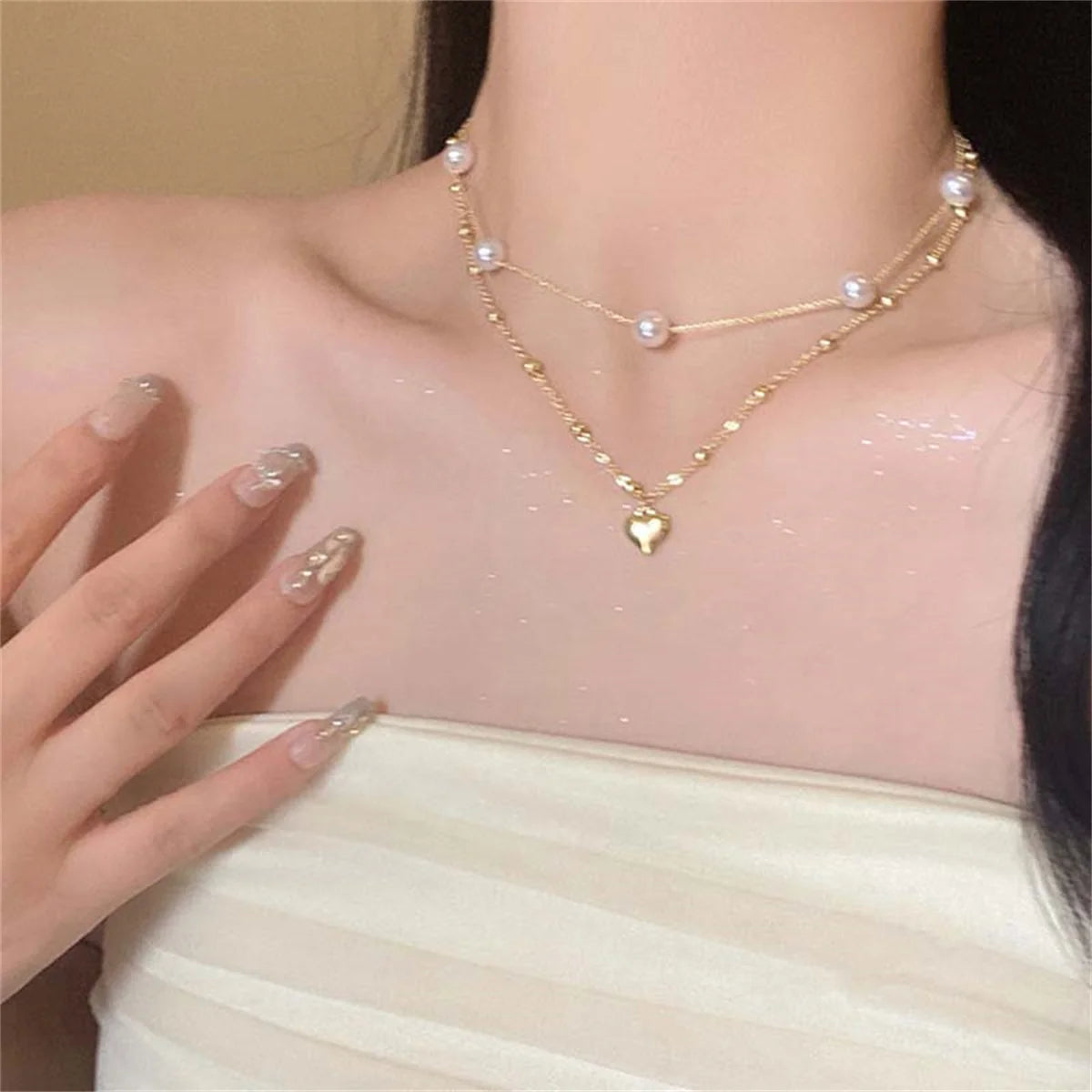 Minimalist Imitation Pearl Long Tassel Necklace For Women Ladies Elegant White Pearl Choker Clavicle Chain Wedding Party Jewelry