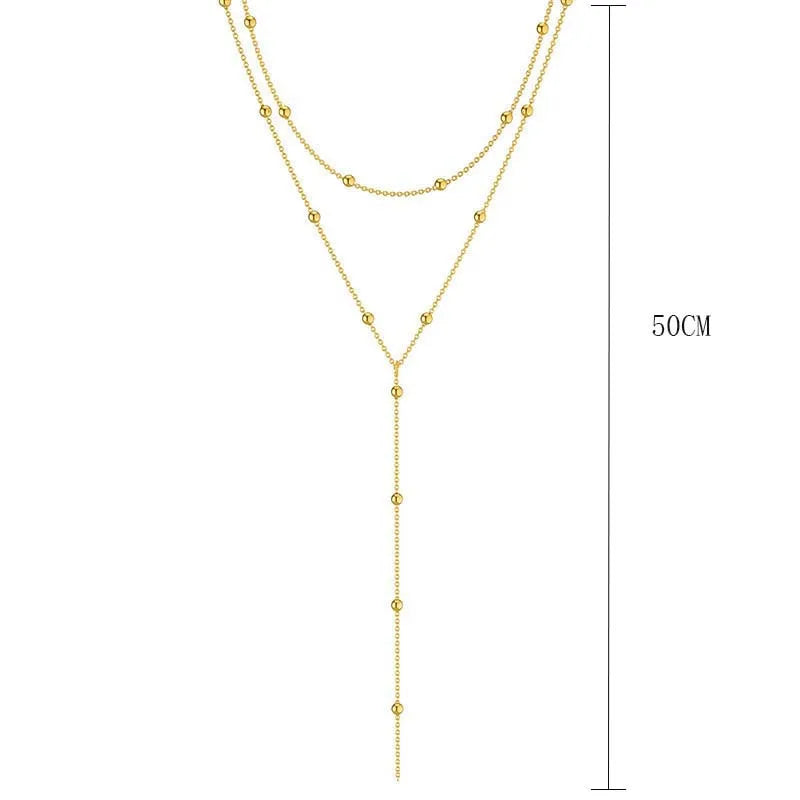 Gold Plated Lariat Necklace for Women, Double Laryered Long Chain Drop Pendant Choker Necklaces Fashion Gifts