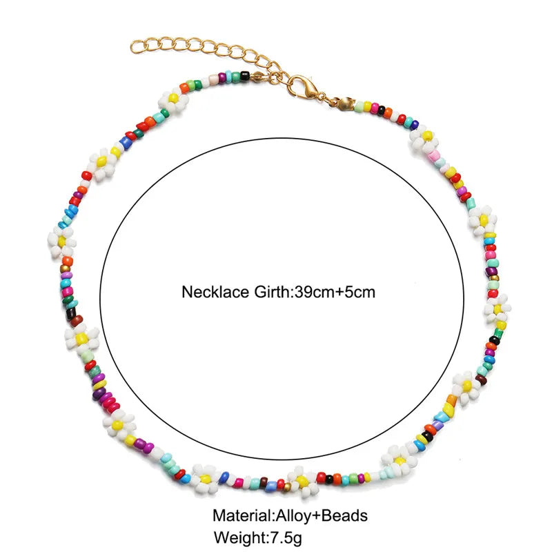 Y2K Flowers Charms Pearl Choker Necklace For Women Boho Colorful Beaded Clavicle Chain Short Necklaces Jewelry Gift 2024