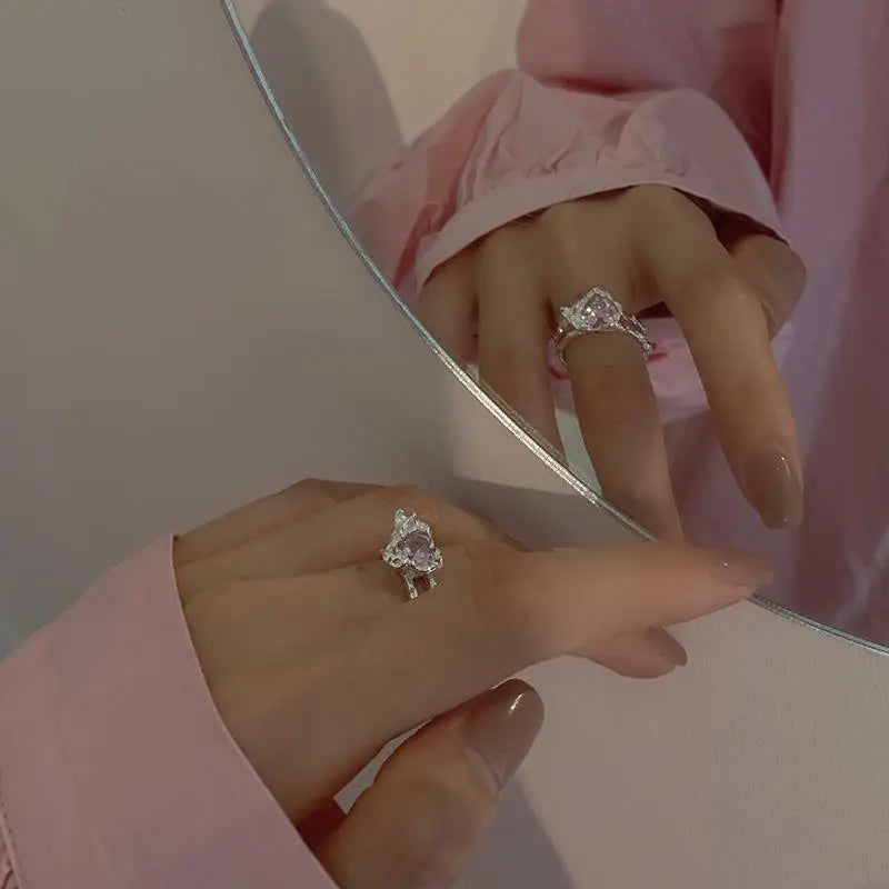 2022 New Y2K Shine Rings Crystal Silver Color Rings for Women Cute Remetic Geometric Ring Trendy Fashion Jewelry