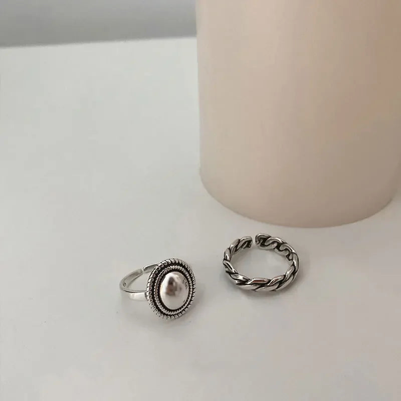 925 Sterling Silver Rings Couples Accessories INS Fashion Vintage Twist Design Round Shape Geometric Thai Silver Jewelry