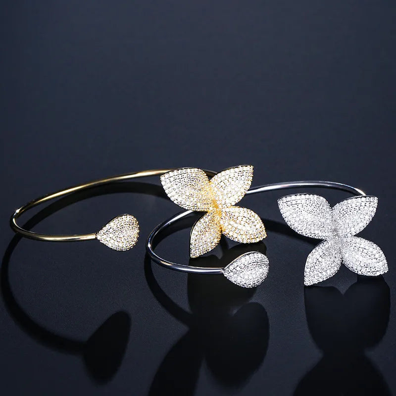 ZAKOL Classic Micro Paved Full Cubic Zirconia Leaves Cuff Bracelet Bangle for Women Luxury Dubai Bridal Jewelry 2025 New