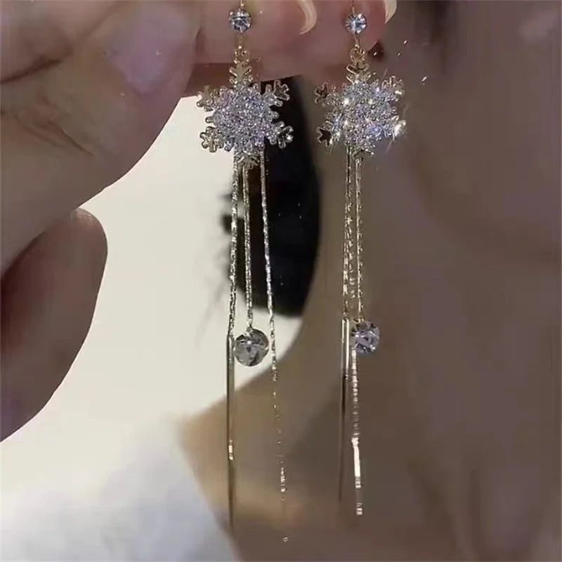 Korean Exquisite Imitation Pearl Tassel Drop Earring For Women Shiny  Zircon Flower Leaf Long Ear Line Geometric Earring Jewelry