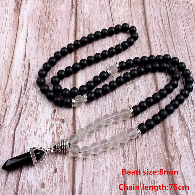 Natural Stone Beaded Necklace For Men Women Long Pendants Necklace Handmade Jewelry