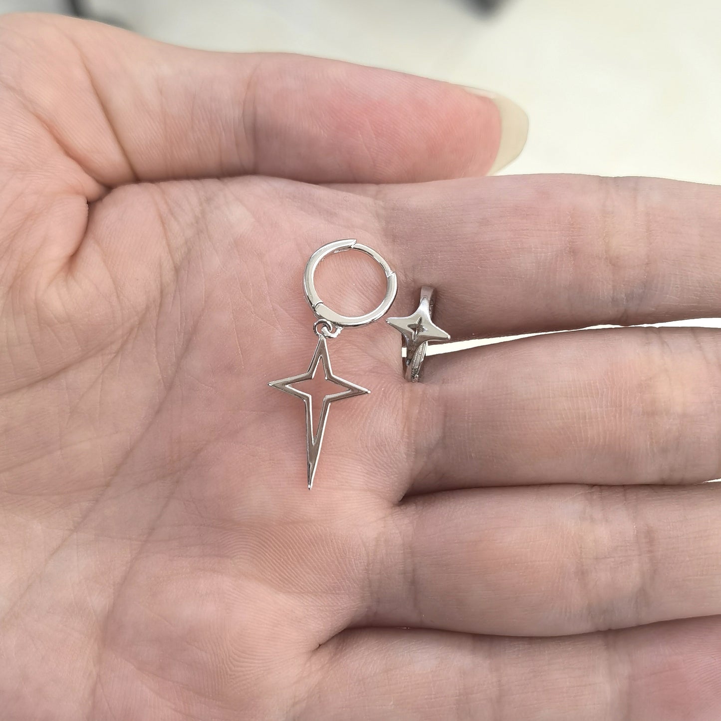 925 Sterling Silver Nickel-Free Hypoallergenic Hoop Earrings - Dazzling Asymmetric Star Design, Elegant Punk Style - Unique, Comfort-Fit for Trendsetting Women